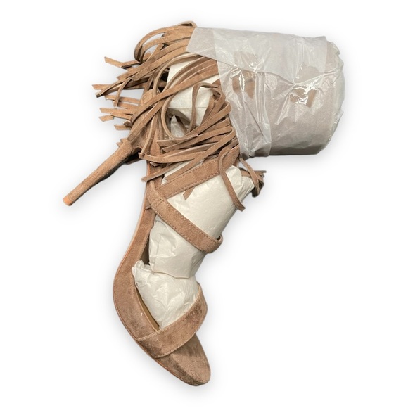 Leon Max Studio Sandals Boho Heels Ankle Fringe Stiletto Suede Genuine Leather 8 - Picture 6 of 9